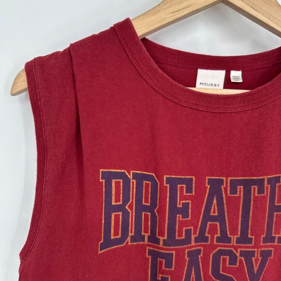 MOUSSY Vintage Graphic Print Muscle Tee Cropped Sleeveless Tank Top - Picture 4 of 11